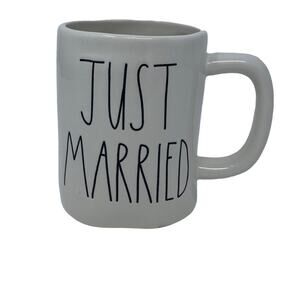 Rae Dunn Farmhouse Kitchen Home Decor JUST MARRIED White Ceramic Coffee Mug